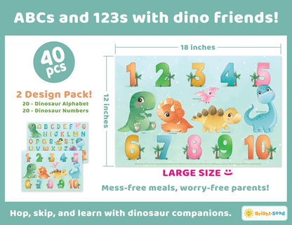 Bright Seed Disposable Placemats for Baby, Toddlers and Kids, Animals ABC & Numbers, 40 Disposable Baby mats for Restaurant, Dining Table & Travel, Learning Placemats for Kids, Toddler Travel