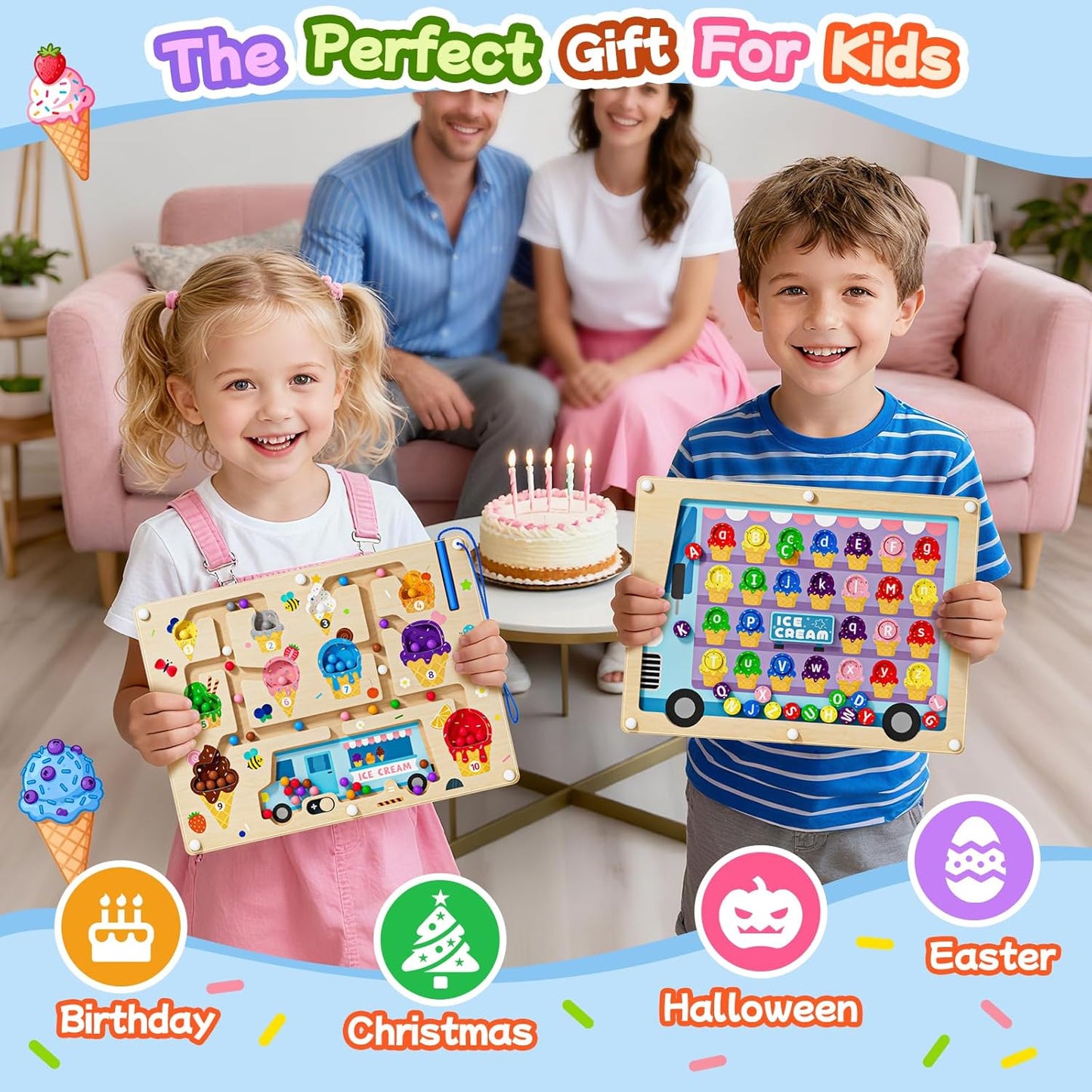 2 in 1 Magnetic Maze Board for Kids Montessori Toys Double-Sided Counting Magnetic Alphabet Letters ABC Magnets Puzzles 3-5 Age Boys and Girls Birthday Gifts