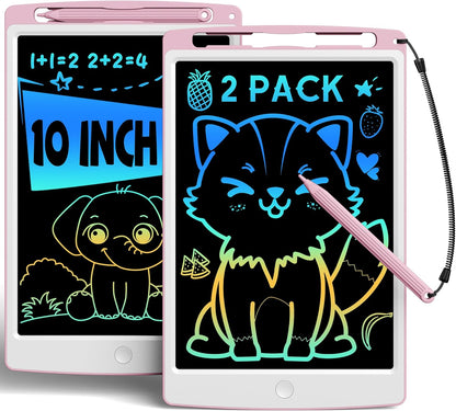 bravokids 2 Pack LCD Writing Tablet for Kids Toys, 10 Inch Colorful Erasable Doodle Board Drawing Pad for Kids, Car Trip Educational Toys Christmas Gift for 3 4 5 6 7 Girls Toddlers