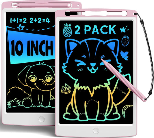 bravokids 2 Pack LCD Writing Tablet for Kids Toys, 10 Inch Colorful Erasable Doodle Board Drawing Pad for Kids, Car Trip Educational Toys Christmas Gift for 3 4 5 6 7 Girls Toddlers