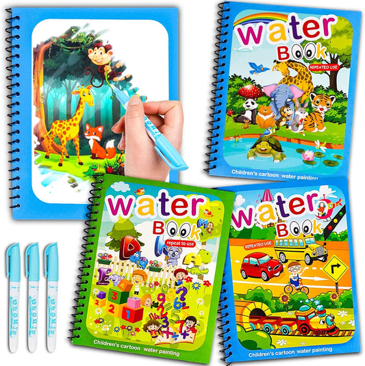 AIR Water Coloring Books for Toddlers, Water Painting Book with Water Pen, Mess-Free Coloring Book, Reusable Portable Educational Toys, for Toddlers & Kids Ages 3+ (3 Pack)