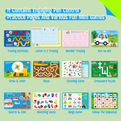 Logic Puzzles Game Pad, 30 Reusable & Erasable Logical Thinking Games-Sudoku, Scavenger Hunt, Math Games, Dry Erase Brain-Boosting Puzzles Activities Pad for Kids, Road Trip, Airplane & Car Travel