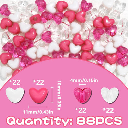 88PCS Pink White Hair Beads for Braids Lovely Heart Shape Loc Dreadlock Valentine's Day Bead Accessories Cute Acrylic Small Pony Beads for Kids Girls