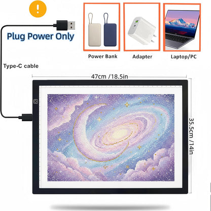 A3 LED Light Pad for Diamond Art, Sketching, Painting - Adjustable Brightness, Sketching, Tracing - USB Powered Complete Art Light Board Kit with Pad Stands and Clips