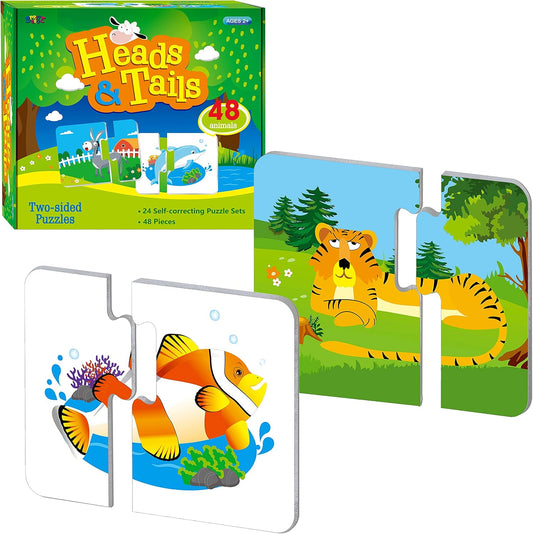 48 Food Matching Puzzles with Error-Correction Mechanism Pre-Primer in 2 Pieces, Perfect for Preschool Learning (24 Blocks Double Sided)