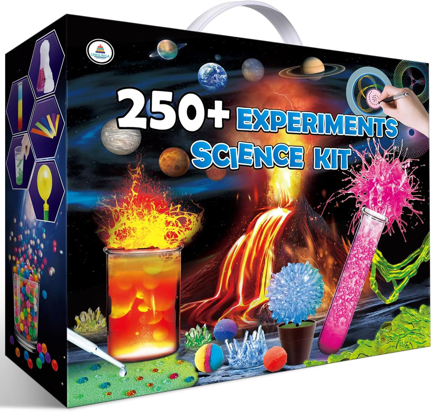 UNGLINGA 150 Experiments Science Kits for Kids Boys Girls, S.T.E.M Kit Toys Gifts Ideas Birthday Christmas, Chemistry Break Geodes, Volcano, Physics Educational Activities Project