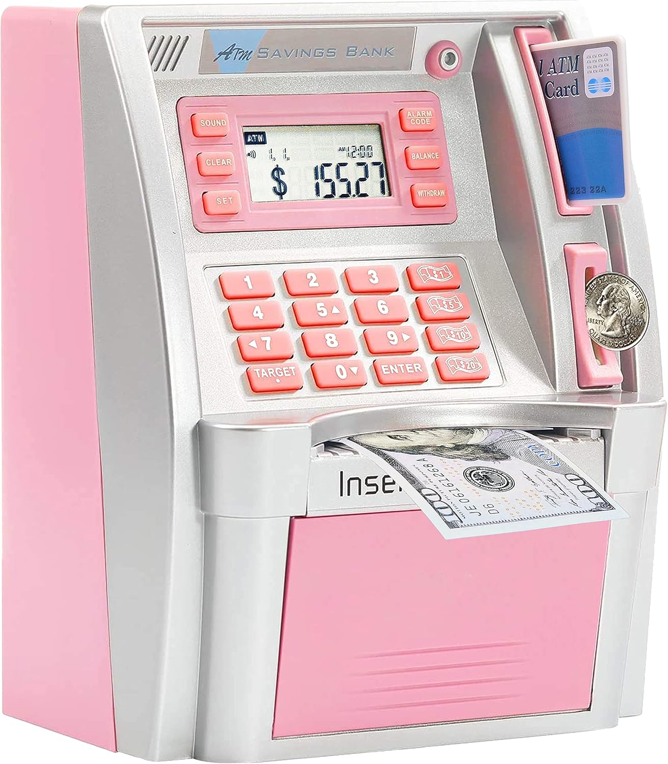 ATM Piggy Bank for Real Money for Kids Adults,Toy Money Bank with Card,Password,Coin Recognition,Bill Feeder,Balance Calculator,Electronic Money Safe Coin Box,Hot Gift for Boys Girls