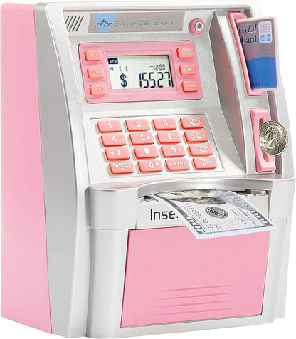ATM Piggy Bank for Real Money for Kids Adults,Toy Money Bank with Card,Password,Coin Recognition,Bill Feeder,Balance Calculator,Electronic Money Safe Coin Box,Hot Gift for Boys Girls