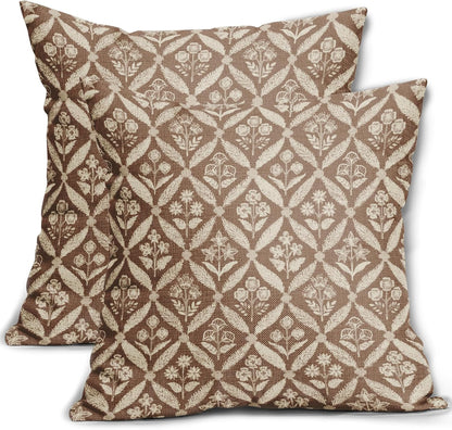 Blue Green Floral Block Print Pillow Covers 12X20 Set of 2, Flower Pattern Spring Summer Print Decorative Throw Pillow Covers Outdoor Farmhouse Seasonal Cushion Case Couch Sofa Bed Decor