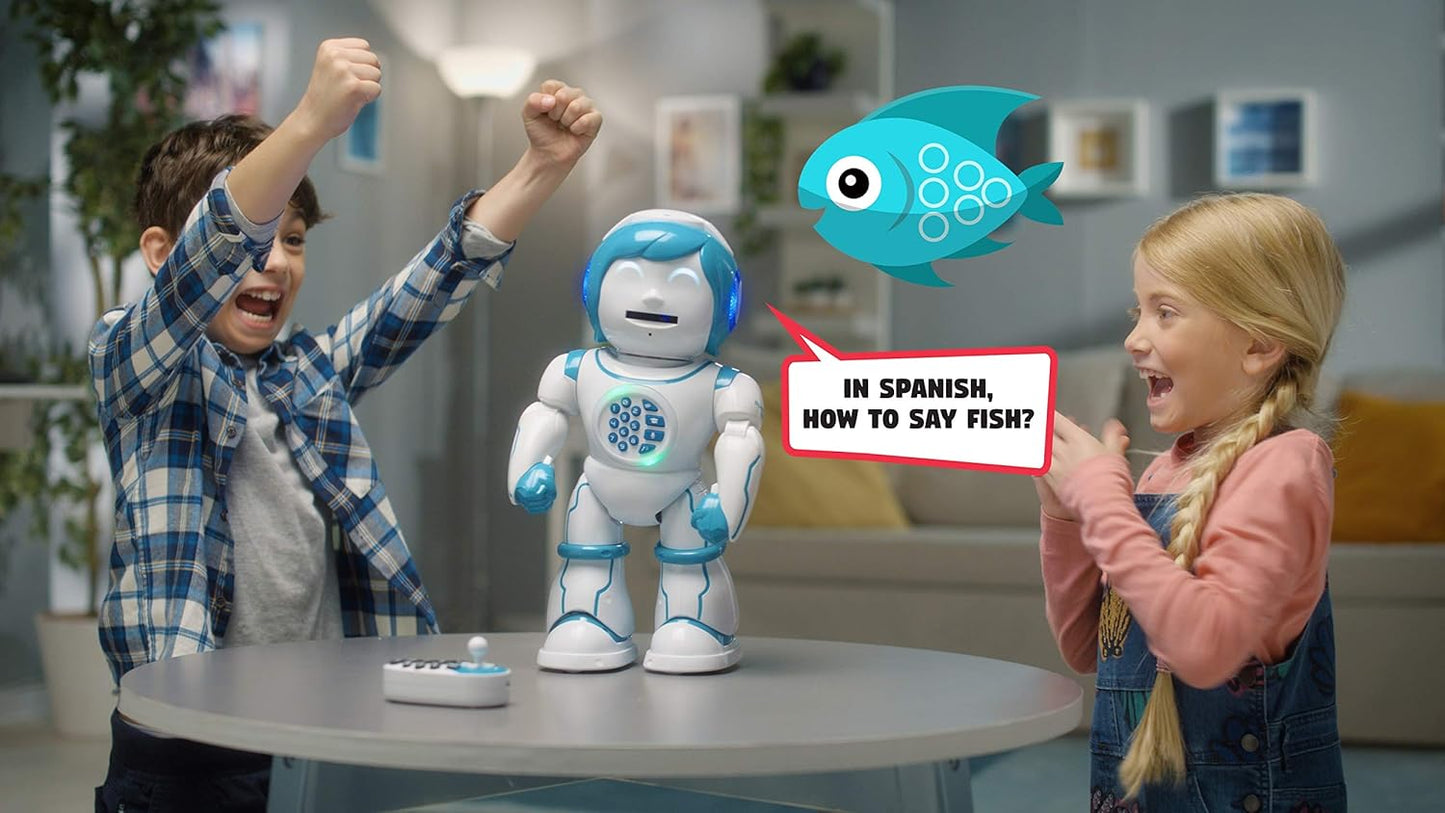 LEXiBOOK, Powerman Neo, My Robot Full of Technology, Remote Control and Gesture Control, Educational Activities in English, Programmable, Music and Dance, Sound and Light Effects, Blue/White, ROB18EN