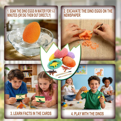 Easter Dino Eggs Dig Kit - 12 Colorful Dinosaur Easter Eggs with Dinosaur Figures, 12 Dig Tools for Easter Egg Hunt, Easter Basket Stuffers & Easter Toys and Games (Colorful)