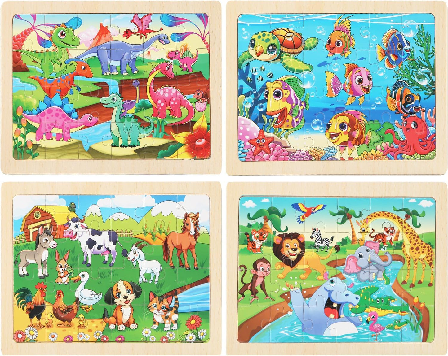 4 Sets of Wooden Puzzles, Each Set has 24 Pieces, Including Castle Unicorn Princess, for Toddlers 3-5, Puzzles for Kids Ages 4-6, Preschool Educational Brain Teaser Toys for Girls 3 4 5 6 Years Old.