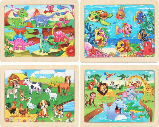 4 Sets of Wooden Puzzles, Each Set has 24 Pieces, Including Castle Unicorn Princess, for Toddlers 3-5, Puzzles for Kids Ages 4-6, Preschool Educational Brain Teaser Toys for Girls 3 4 5 6 Years Old.