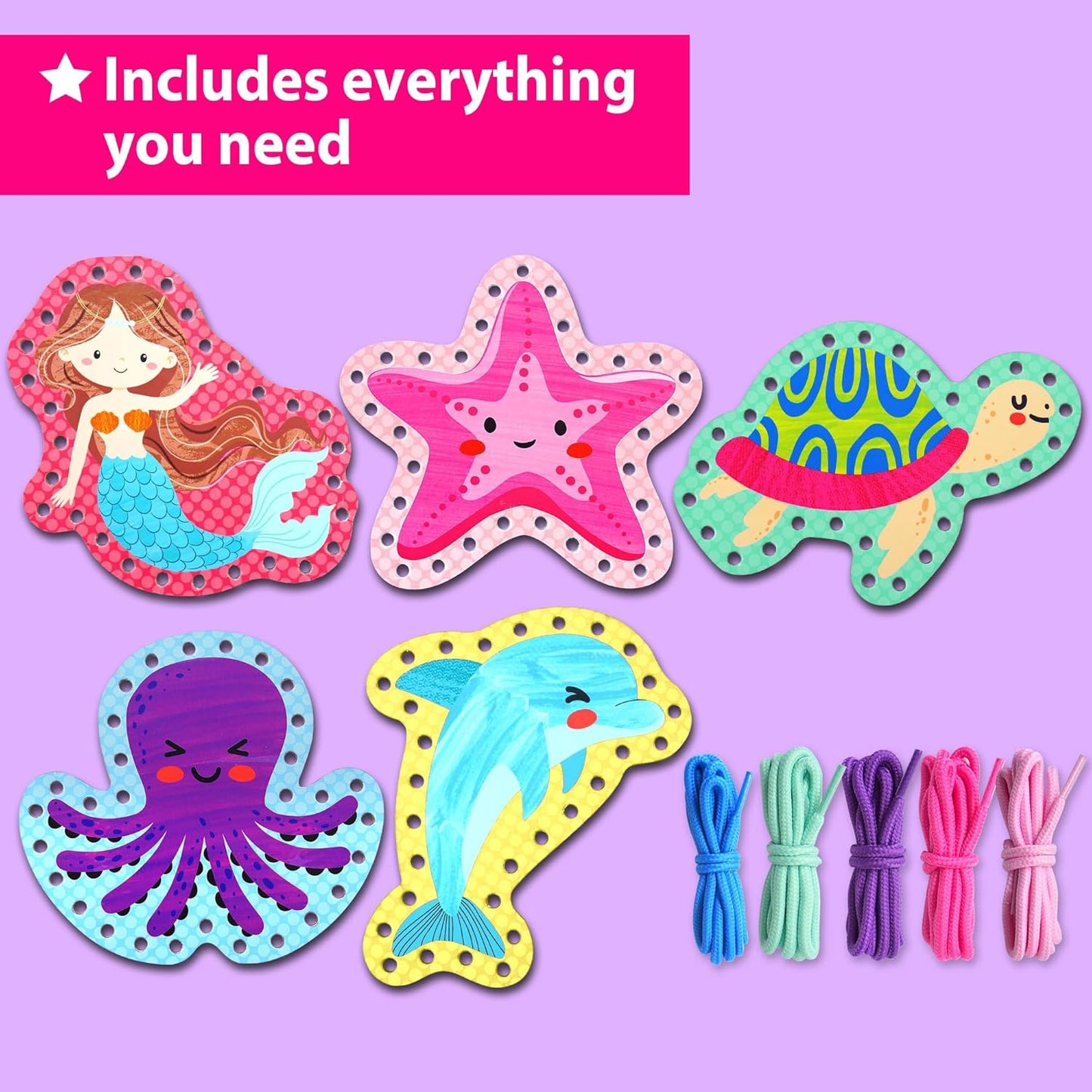 KRAFUN My First Lacing Cards Kit for Toddlers & Kids Age 3+, 10 Safari Animal Arts & Crafts Projects, Fine Motor Skills Toys with Lion Monkey Elephant Tiger Giraffe Hippo Zebra Bear