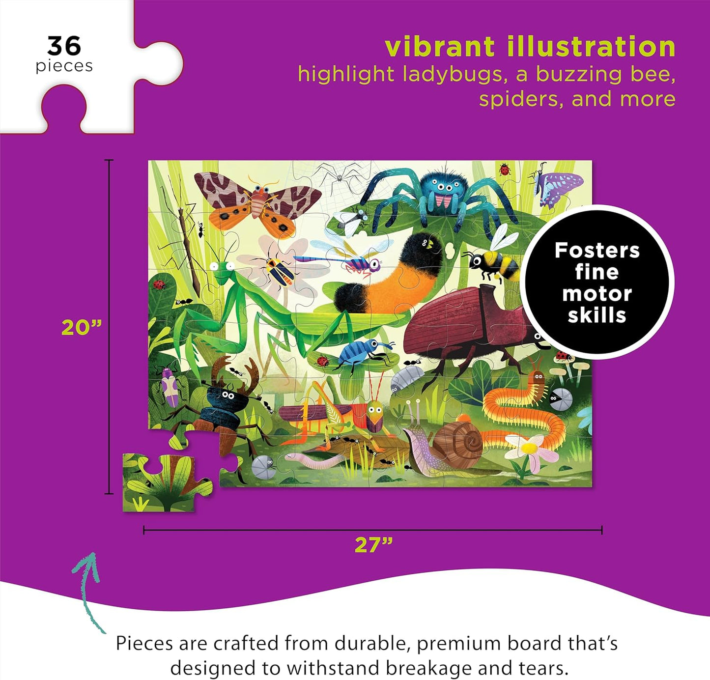 Crocodile Creek 36-Piece Jigsaw Floor Puzzle - Shark Reef - for Kids Ages 3-5 - Heavy-Duty Shaped Box for Storage - 24" W x 18" H Finished