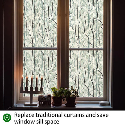 Leaf Pattern Window Tint with Installation Tools, Blackout Window Cover, Sun Blocking Window Tint for Home (Full Blackout Opaque, 17.7'' x 78.7'')