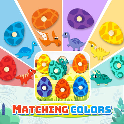 Dinosaur Wooden Puzzles for Toddlers 1-3 Year Old, Matching Eggs Peg Puzzle Gifts for Babies Fine Motor Skill Montessori Toys for Baby 12-18 Months Boys Girls Valentine Gift Easter Basket Stuffer Gift