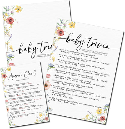 Spring Wildflowers Predictions & Advice Theme Baby Shower Games for New Parents - 50 Flowers Game Cards for Boys & Girls -Gender Neutral Gender Reveal Baby Announcement Activities Supplies & Decor-A02