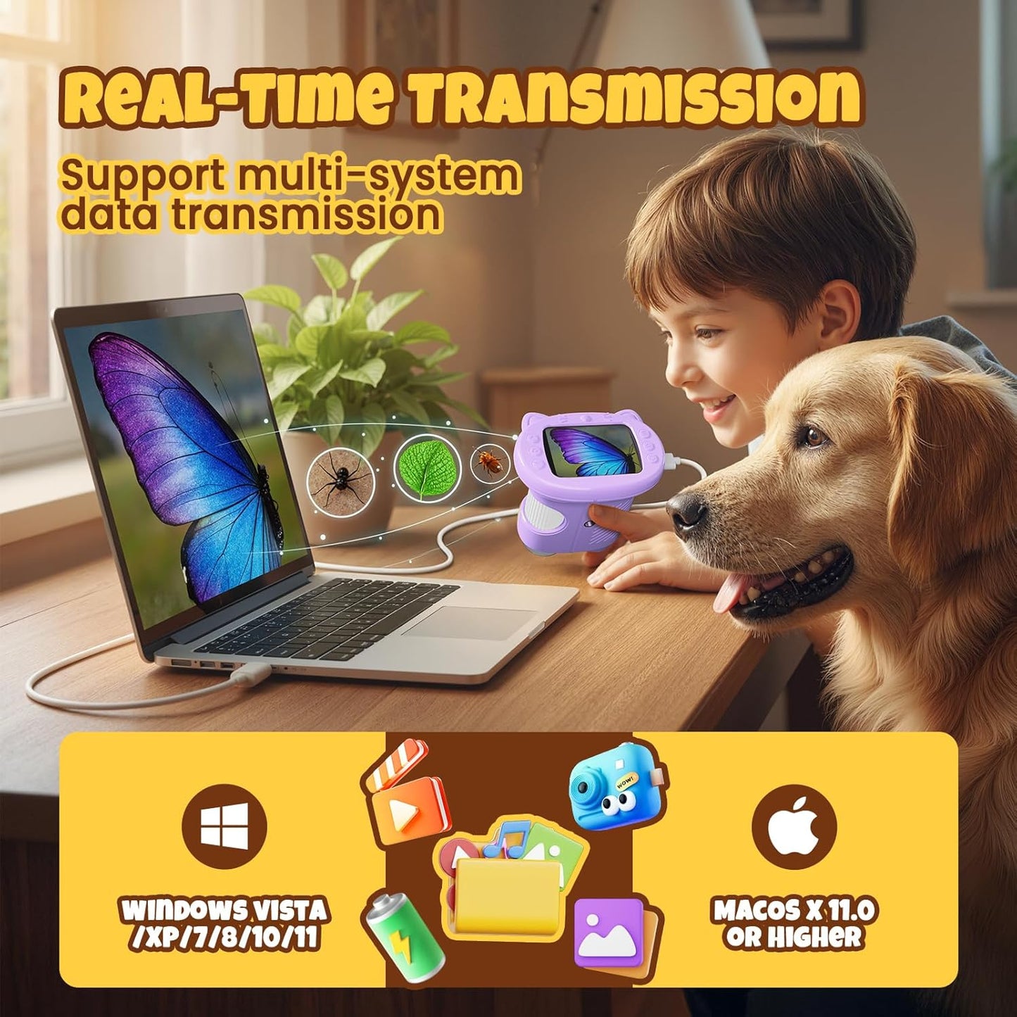 Handheld Digital Mini Microscope for Kids: 1000X 4K Portable Pocket 2.4" Screen Microscopes Toys STEM Electronic Learning Educational Science Kit 8-12 Birthday Gift 4 5 6 7 Year Old Boy Girl (Yellow)