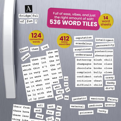 Poetry Tiles – Sassy Words Magnet Set – 536 Sarcastic, Judgmental, Shady Magnetic Word Kit for Refrigerator Poems and Stories – Funny Fridge Magnets for Adults with Spunk and Sass
