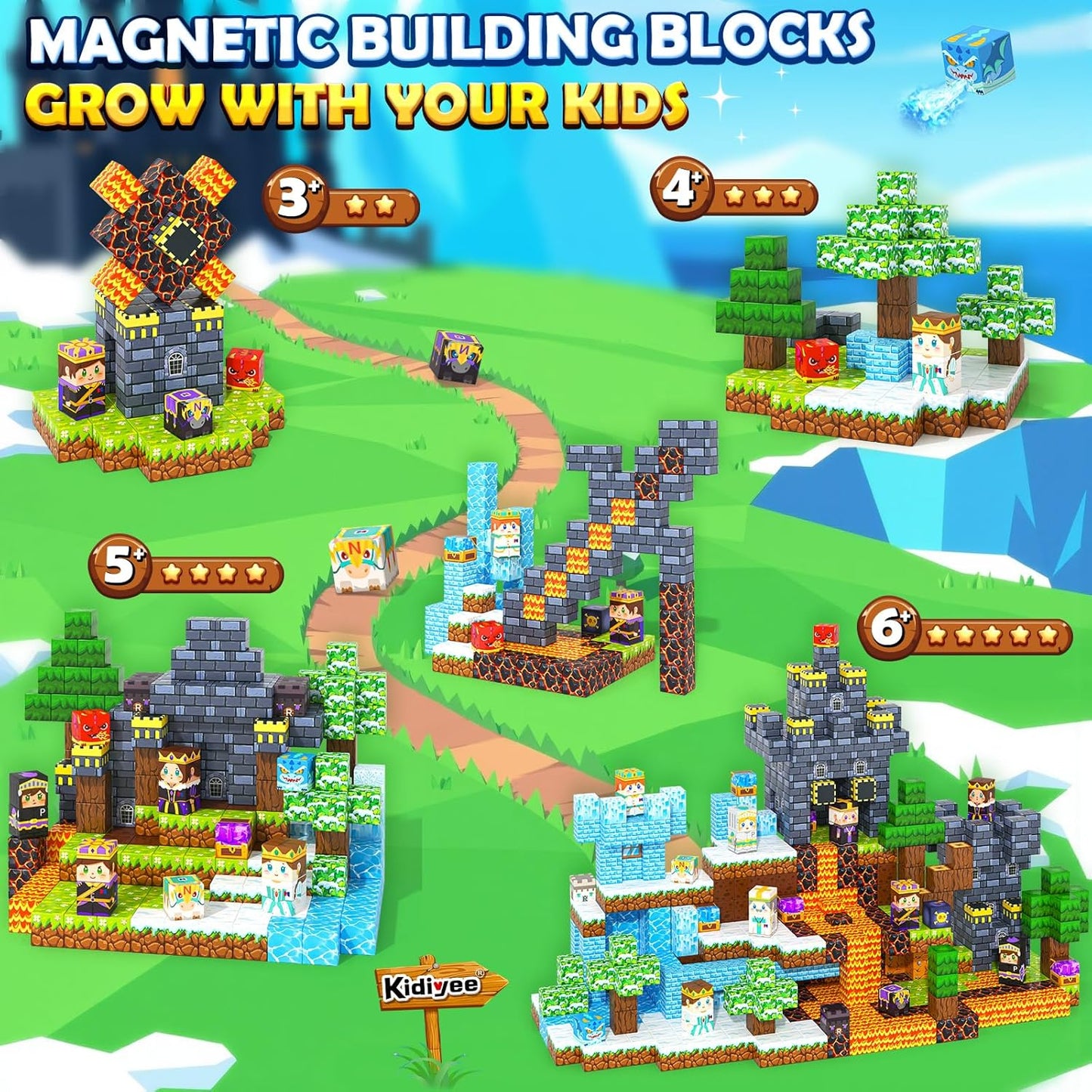 Magnetic Blocks, Build Mine Magnet World Forest Farm Edition, Magnetic Building Blocks for Kids Ages 4-6 6-8 8-12, Sensory STEM Toys for Boys & Girls