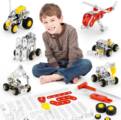 6 Mini Models for Kids Ages 8-12, 272pcs,Engineering Toys with Truck，Forklift，Excavator Car Building Kit and so on, Compatible with Metal Building Model Sets,Assembly Toys Gifts for Boys & Girls