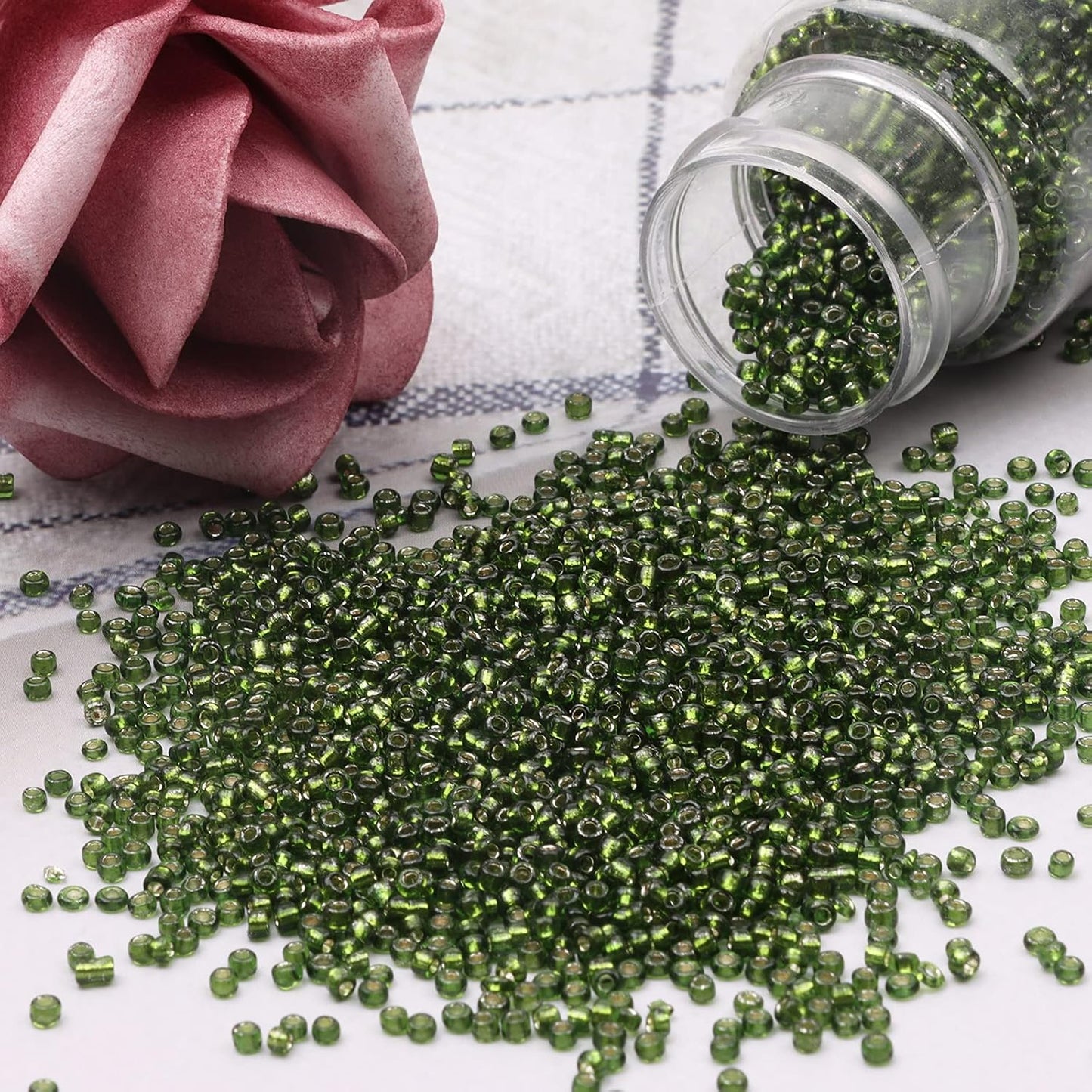10100 Pcs Size 11/0 Glass Seed Beads, 2 mm Dark Green Small Mini Spacer Loose Pony Beads for Jewelry Making and DIY Crafts - Colors A