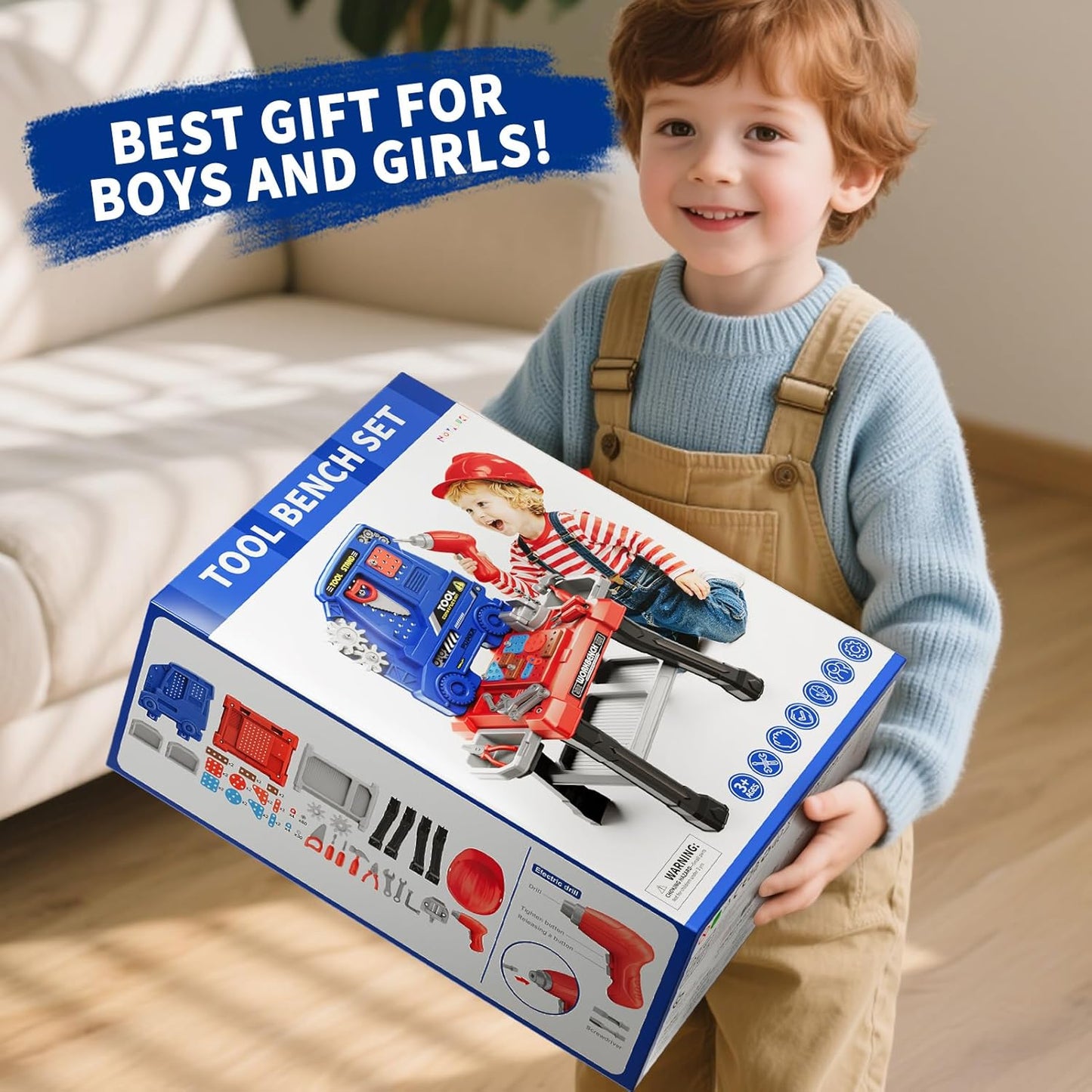 Kids Tools Bench, Tool Box Playset with Screw and Electric Drill Toy, Pretend Play Construction Toys Work Bench for Toddlers 3-5 Years Old, Birthday for Boys Ages 3 4 5 6 7 8