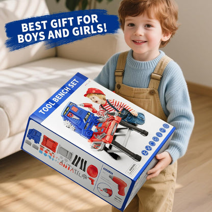 Kids Tools Bench, Tool Box Playset with Screw and Electric Drill Toy, Pretend Play Construction Toys Work Bench for Toddlers 3-5 Years Old, Birthday for Boys Ages 3 4 5 6 7 8