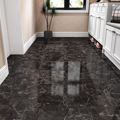 Wallercity White Marble Peel and Stick Vinyl Floor Tiles 6-Pack 12x12 Inches Self Adhesive Waterproof Flooring Planks for Bathroom Kitchen Bedrooms Stick on Floor Tiles Laminate Sheets Vinyl Flooring