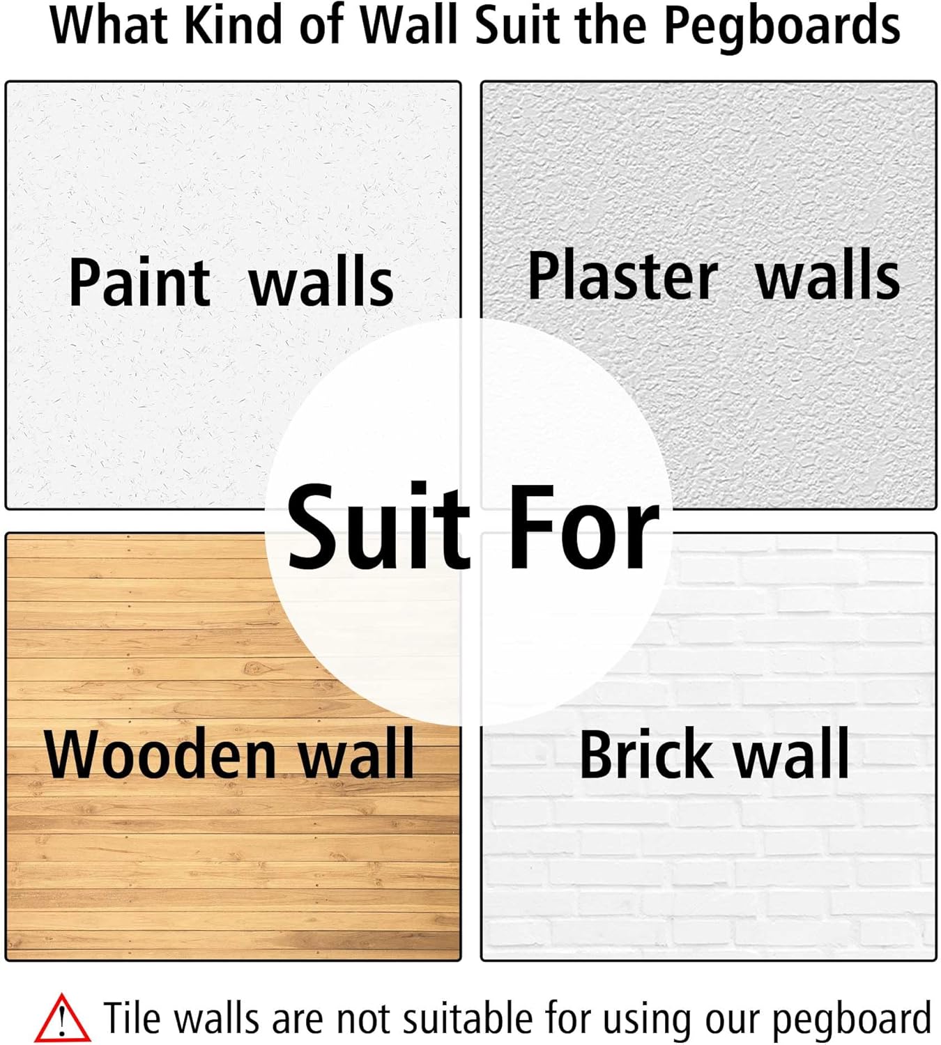 4Pcs Peg Board, Black Pegboard Wall Organizer Panels Wall Mount, ABS Pegboard for Craft Room Garage Kitchen Workshop, ABS Peg Boards Easy Installation