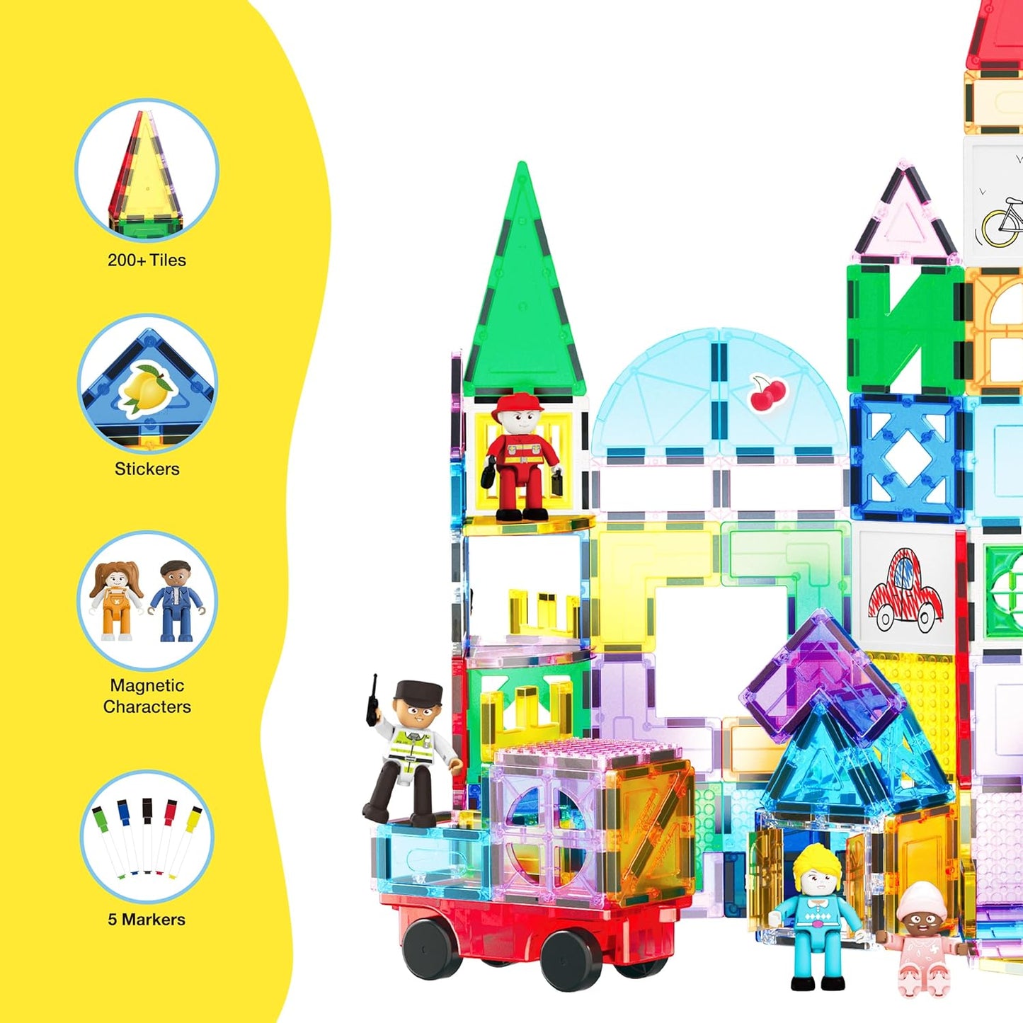 PicassoTiles 101 PCs Magnetic Tiles Building Block with Storage Case Included Bold Colors Travel Carry Case Construction Set for Boys & Girls Great Gift Preschool Kindergarten Montessori Playing Toys
