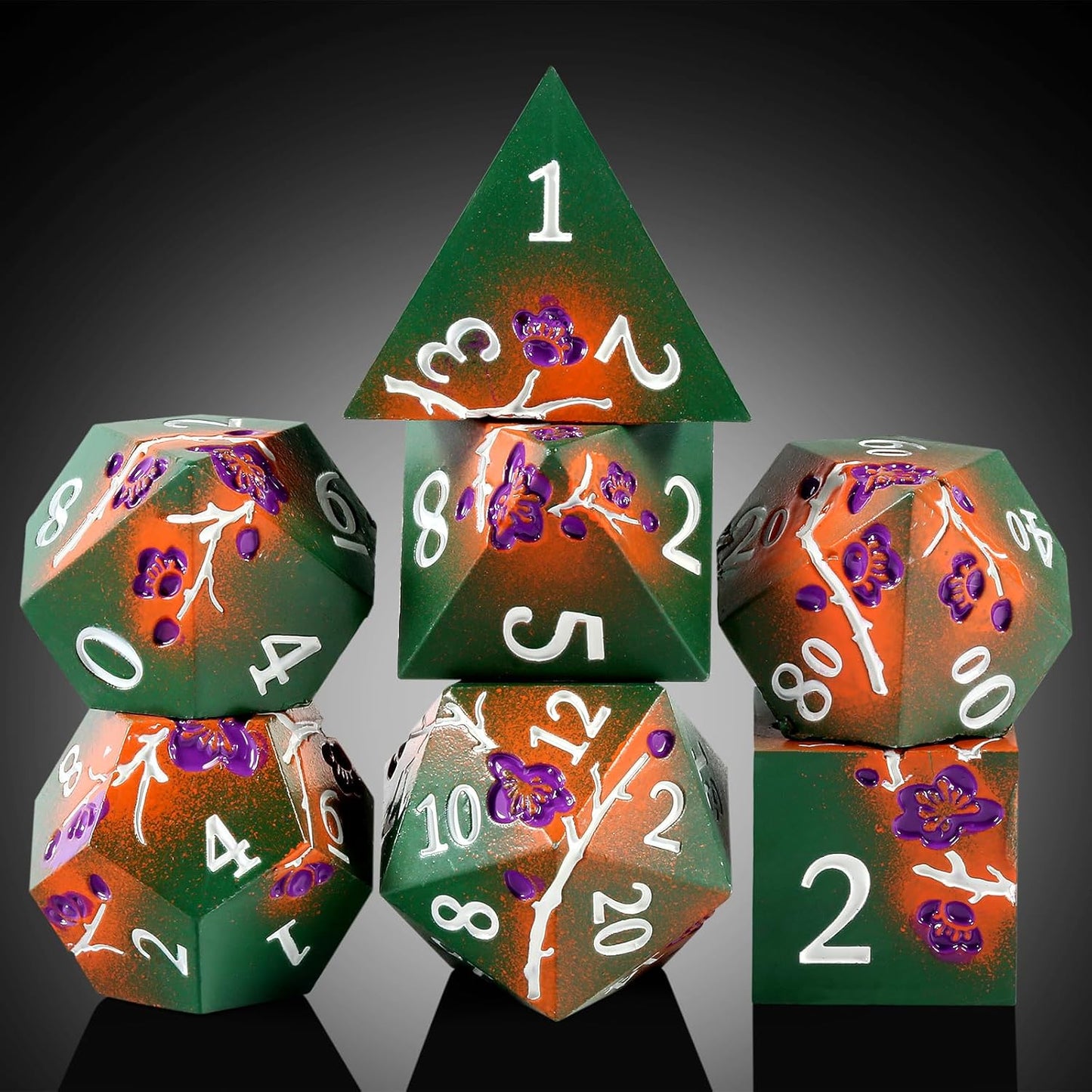 DnDnD Heavy Polyhedral Metal Dice Set with Metal Box, 7-die Shiny Blue Surface with Golden Number for RPG,Dungeons and Dragons,Pathfinder,Shadowrun,D&D,Role Palying Game and Math Teaching - Colors B