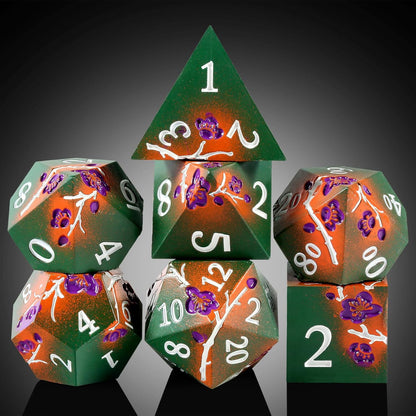 DnDnD Heavy Polyhedral Metal Dice Set with Metal Box, 7-die Shiny Blue Surface with Golden Number for RPG,Dungeons and Dragons,Pathfinder,Shadowrun,D&D,Role Palying Game and Math Teaching - Colors B
