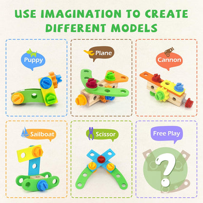 Kids Tool Set with Electric Drill, 55 Pcs Toddler Tool Set Incl Tool Box, Wooden Montessori Educational Construction Toy for Age 3+ Years Old Boys Girls Birthday Gift