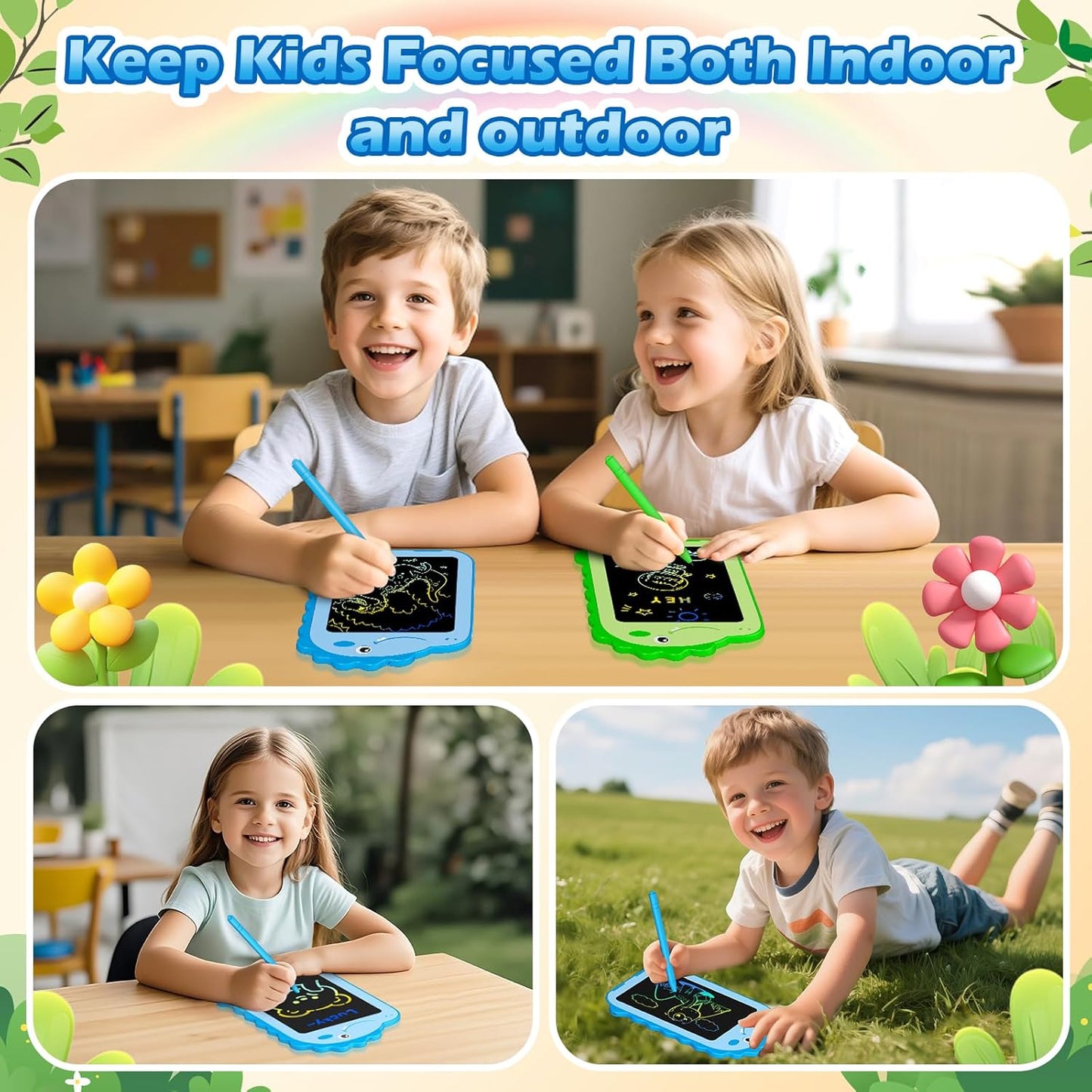 2 Pack LCD Writing Tablet for Kids, 6.5 Inch Colorful Doodle Board Drawing Tablet, Educational Kid Toys, Doodle Pad Dinosaur Toys for 3 4 5 6 7 8 Year Old Boys Girls