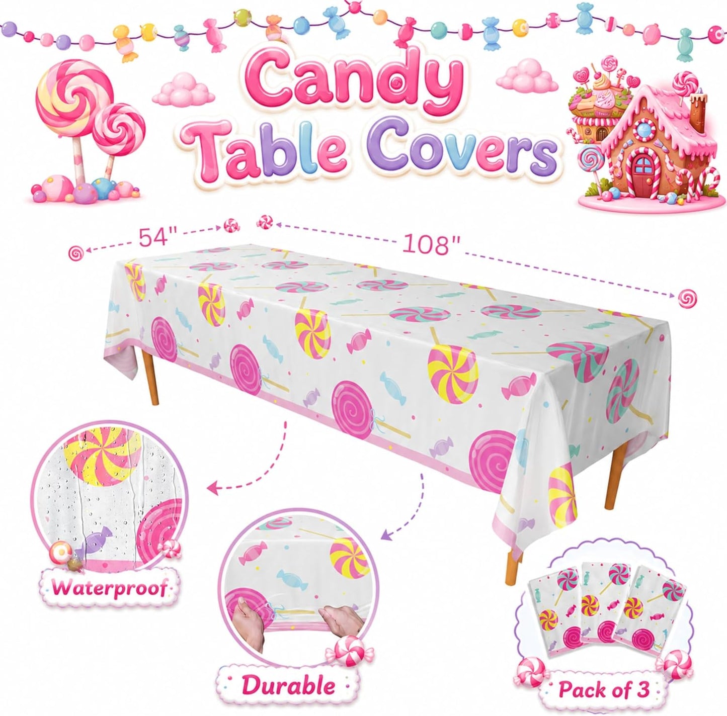 Blue Orchards Science Table Covers (Pack of 3) - 54"x108" XL - Science Birthday Party Decorations, Chemistry Party, Laboratory Theme Table Cloth