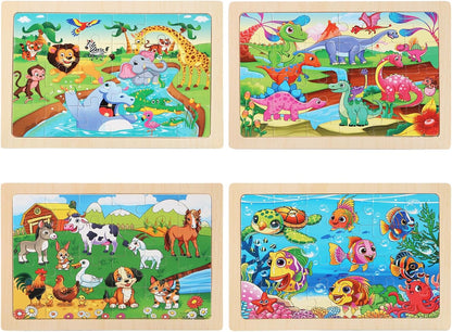 4 Sets of Wooden Puzzles, Each Set has 24 Pieces, Including Castle Unicorn Princess, for Toddlers 3-5, Puzzles for Kids Ages 4-6, Preschool Educational Brain Teaser Toys for Girls 3 4 5 6 Years Old.
