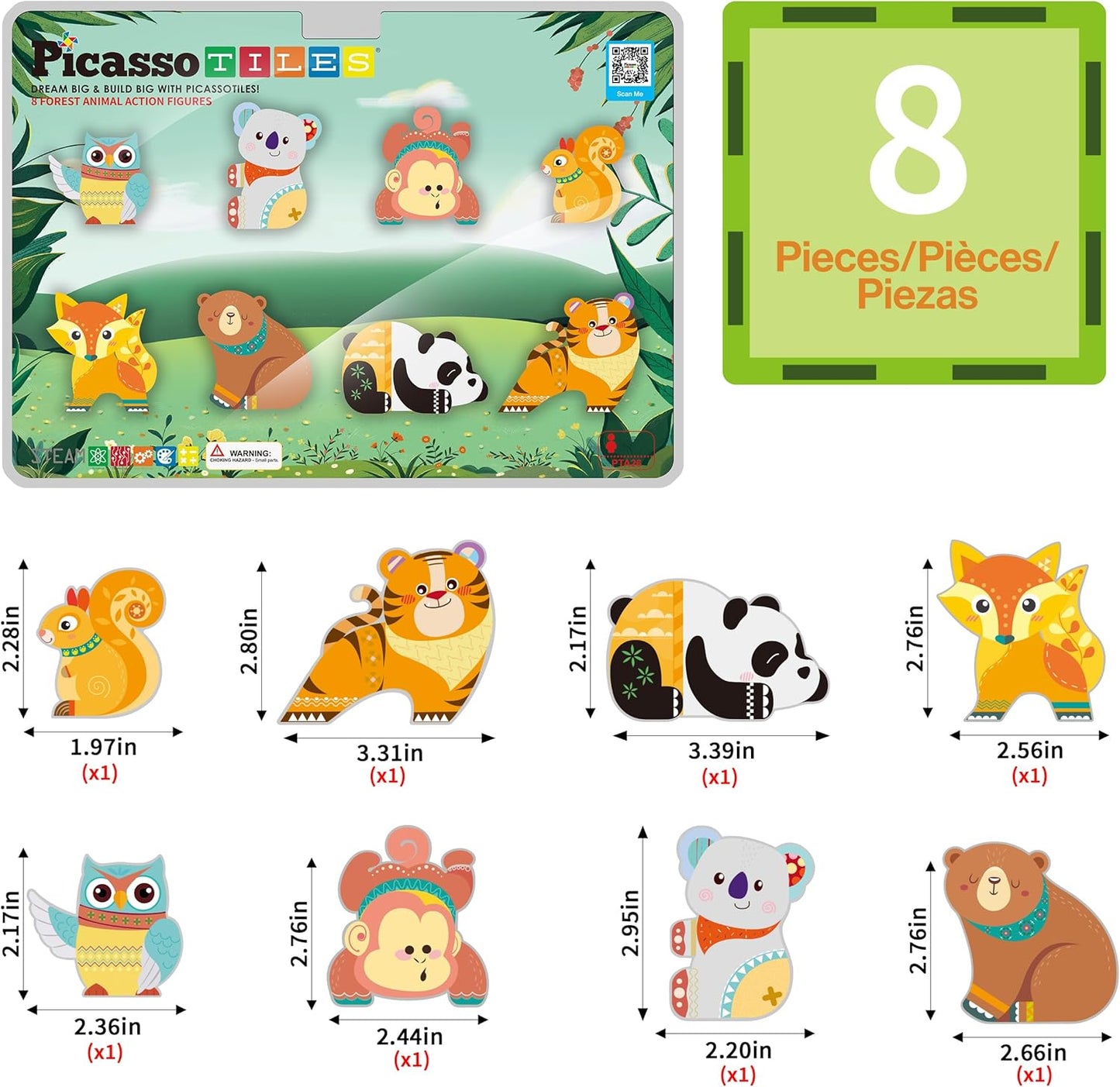 PicassoTiles Magnetic Tile Building Blocks Add On 8 Magnetized Action Figures Construction Vehicles & Zoo Animal Theme Compatible with Magnet Tiles Sets STEM Learning Toy for Boys & Girls Age 3+ PTA21