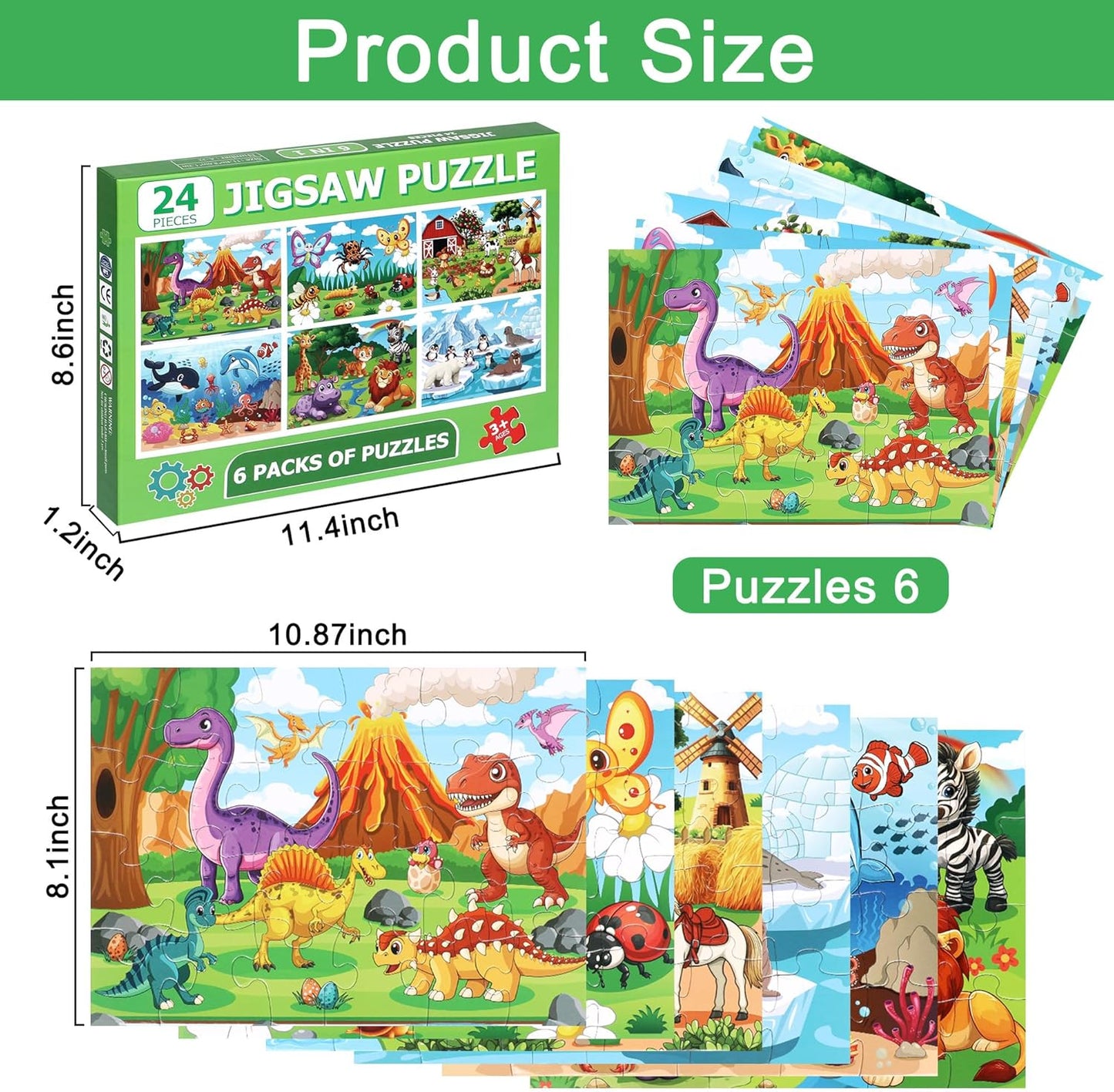 LELEMON 100 Pieces Jigsaw Puzzles in a Metal Box for Kids Age for 4-8 Boys Girls Toy Puzzles Construction Site Vehicles Children Learning Educational Puzzles Toys