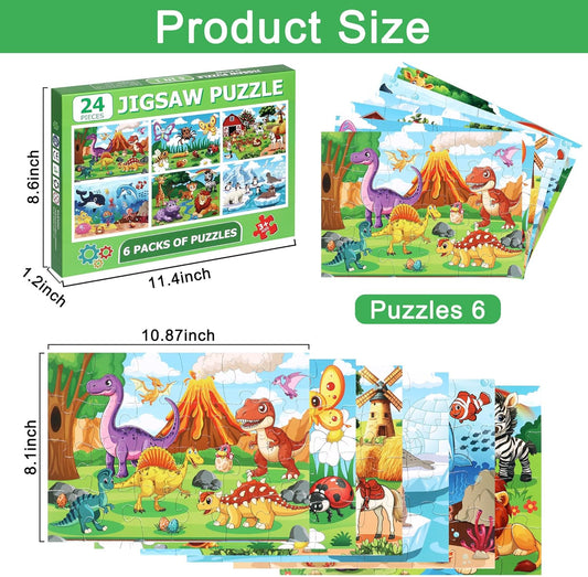 LELEMON 100 Pieces Jigsaw Puzzles in a Metal Box for Kids Age for 4-8 Boys Girls Toy Puzzles Construction Site Vehicles Children Learning Educational Puzzles Toys