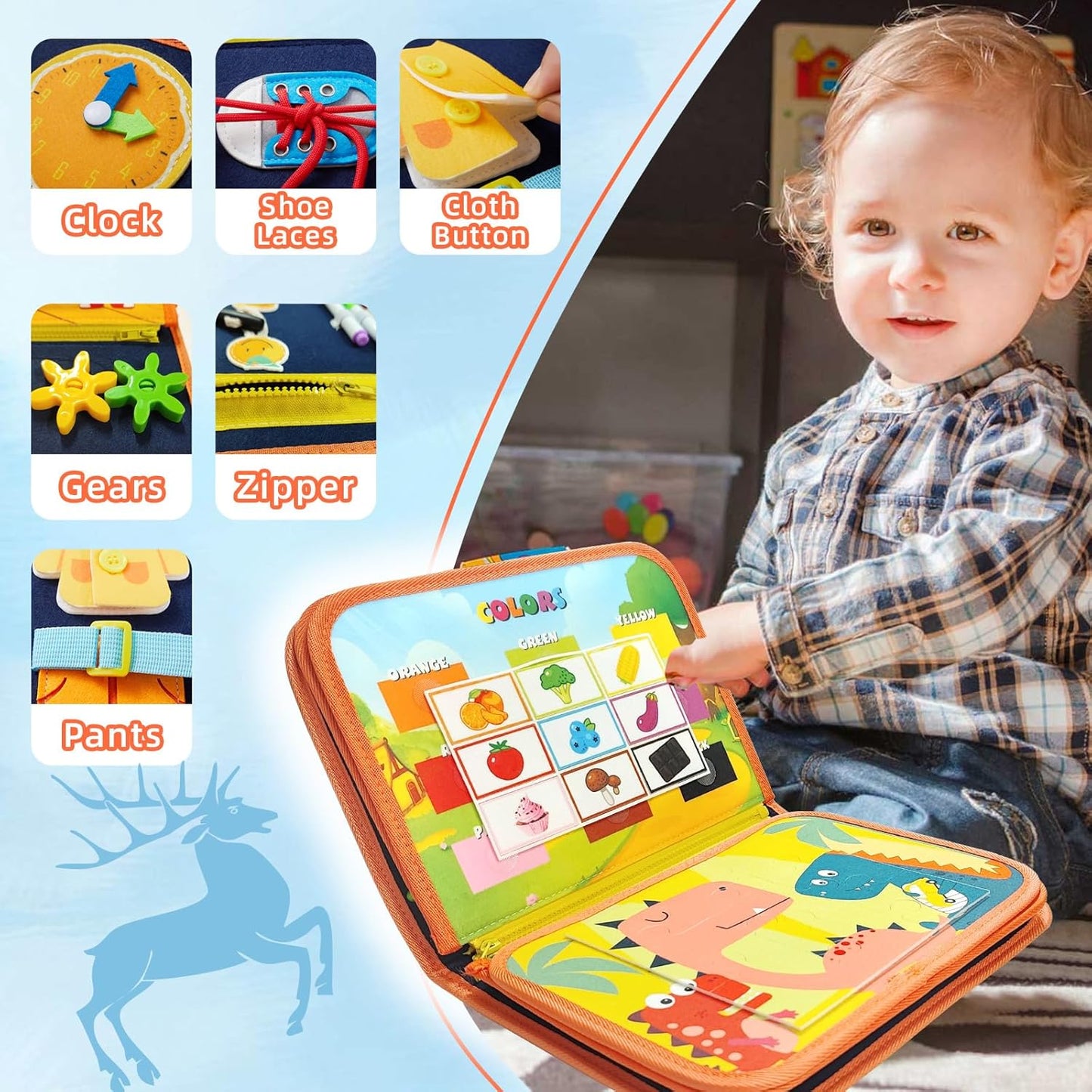 Montessori Busy Board - 8-in-1 Sensory Activity Book with Detachable Pages, Travel-Friendly Learning Toy for Fine Motor Skills & Preschool Education