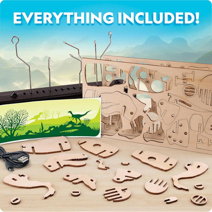 National Geographic Motorized Dinosaur 3D Puzzle - 50-Piece 3D T. Rex Wood Model Kit with Light-Up Motorized Display Base and 8 Light Settings, 3D Puzzles for Kids, Buildable Dinosaur Model