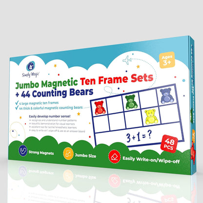 130 PCS Jumbo Magnetic Ten Frames Activity Set with Counting Bears, Math Manipulatives for Kindergarten, PreK, Preschool, Counting Bears Class Set, Math Counters Games for Kids, Homeschool Supplies