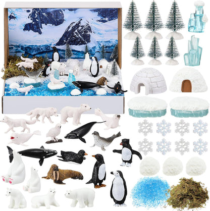 Teyva Daily 48 Pcs Dinosaur Diorama Kit Habitat Project Box Set 3D Dinosaurs Diorama Supplies Include Dinosaurs Model Figures & Eggs Volcano Artificial Trees with Cardboard for DIY Crafts Gifts