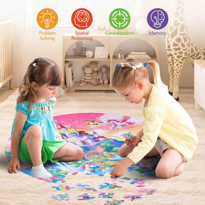 Civaner 70 Pieces Floor Puzzles Round Large Puzzles for Kids Ages 3-5 5-8 Jumbo Jigsaw Puzzle Educational Gifts for Toddlers Girls Boys Baby Shower Holiday Birthday(Unicorn)