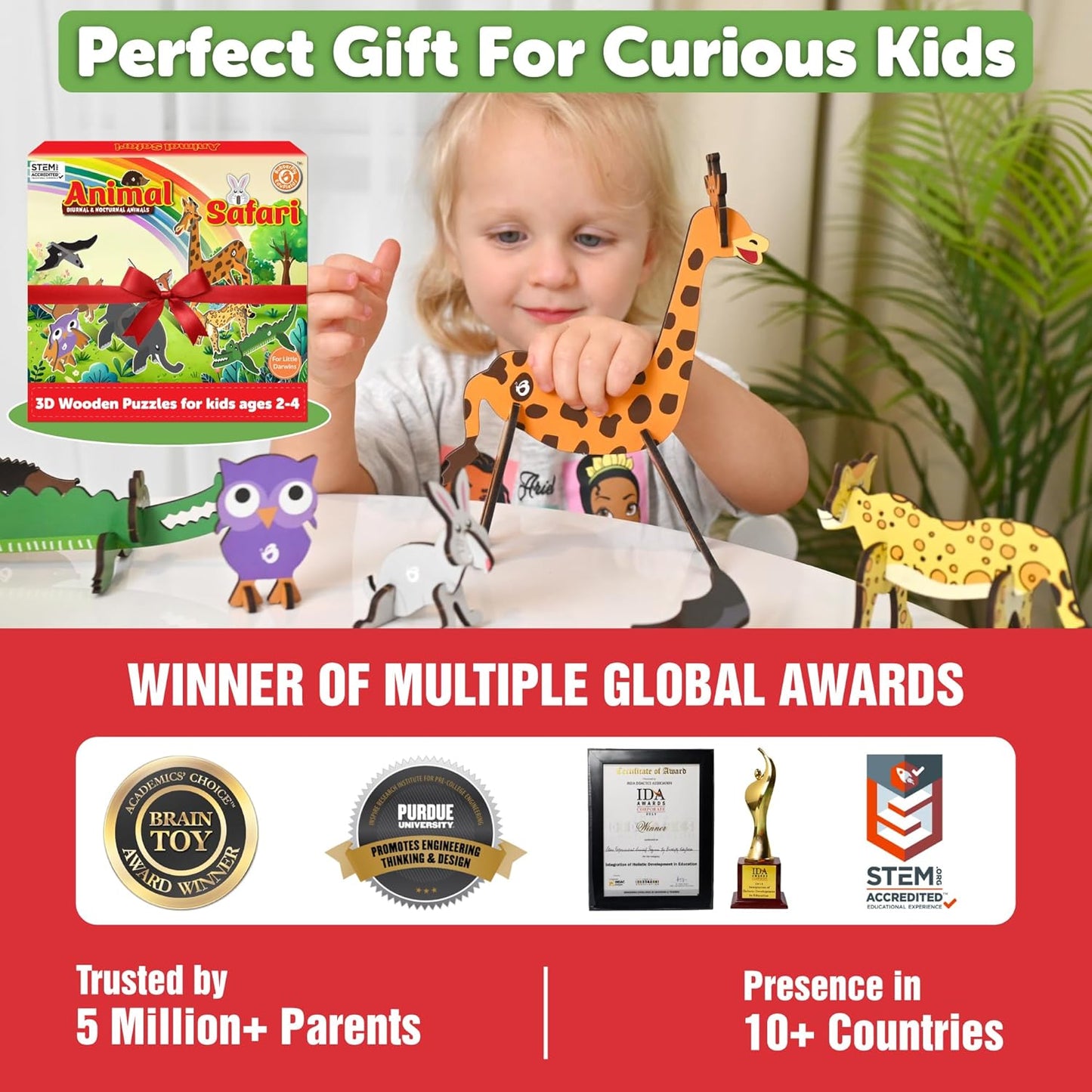 Butterfly EduFields 3D Wooden Animal Puzzles for Kids for Age 2-4 Girl & Boy | Birthday Gift for Kid Ages 2,3,4 Years | Educational Toys for Kids 2,3,4 Years | DIY Craft Kit