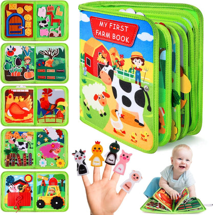 Busy Board for Toddler, Montessori Toys Farm Animals Busy Book for 2-4 Year Old Boy Girl, Quiet Activity Books Gift for Kid, Felt Busy Learning Toy for Toddlers, Car Airplane Travel Toys