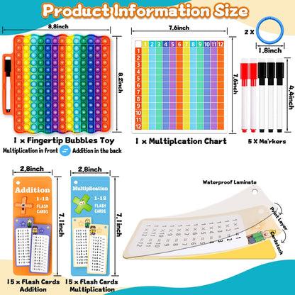 Addition Flash Cards+Multiplication Flash Cards + Fingertip Bubbles Toy, Interesting Math Combination, Math Games for Children Aged 3 +