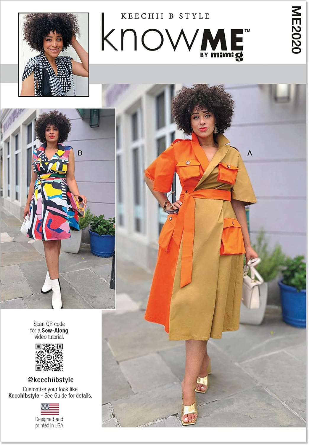 Know Me Misses' and Women's Color Block Wrap Dress Sewing Pattern Packet by Keechii B Style, Design Code ME2020, Sizes 30W-32W-34W-36W-38W